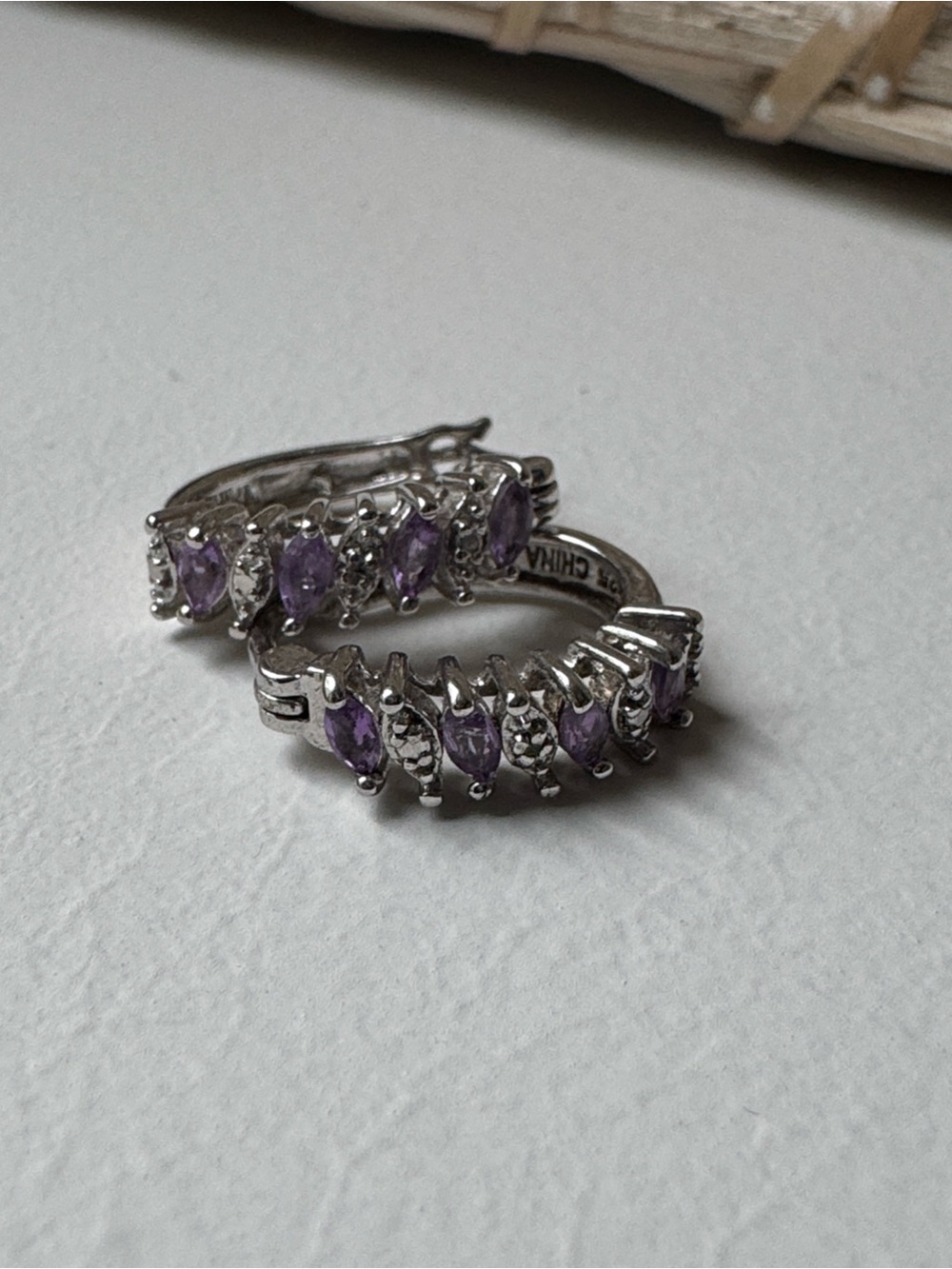 1/3 Carat Amethyst Sterling Silver Hoop Earrings! Never worn!